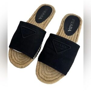 Prada Black Espadrille Slides for Women